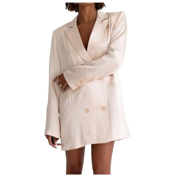 Rumored James Blazer Champagne Satin Dress Jacket Coat Oversized Shiny Small - Picture 1 of 8